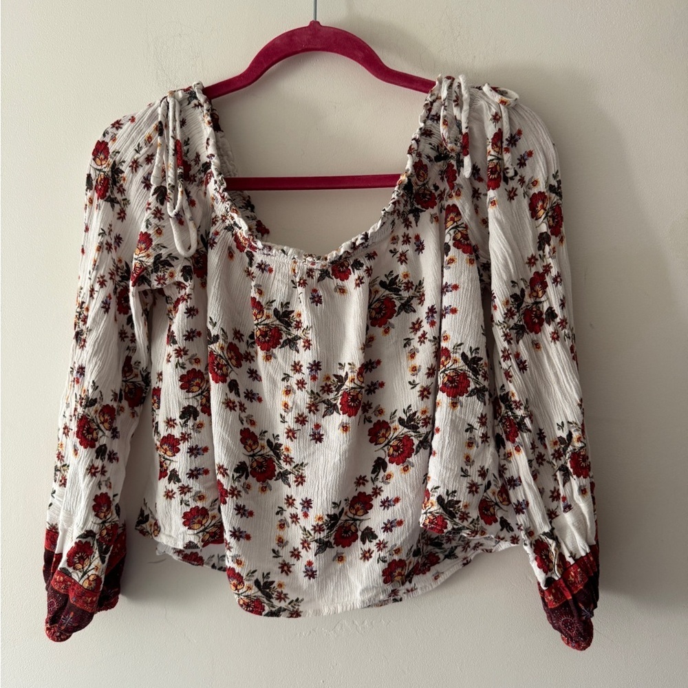 LA Hearts Boho Off The‎ Shoulder Floral Top Elastic Sleeve Cuff